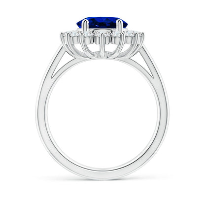 Princess Diana Inspired 3.00CTW AGI Certified G/VS Lab-Grown Sapphire and Diamond Halo Ring in 14K White Gold
