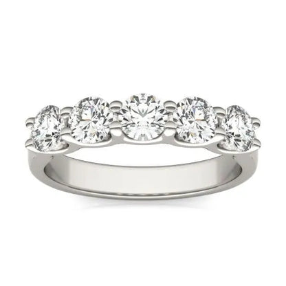 AGI Certified 1 1/4 CTW Round Lab Grown Diamond (G/VS) Five Stone Anniversary Band in 14K White Gold