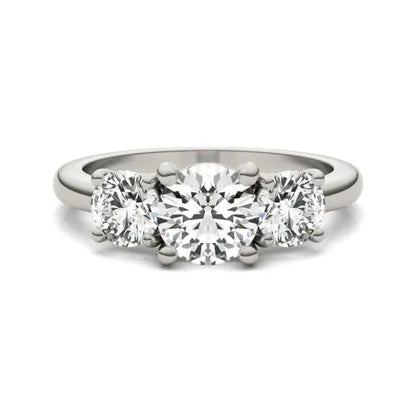 AGI Certified 2 CTW Classic Three-Stone Round Lab Grown Diamond (G-VS) Engagement Ring in 14K White Gold